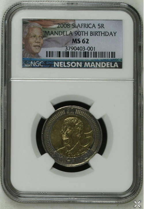 Mandela 90th Birthday MS62 NGC Graded R5 , scarce grade, complete your set