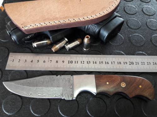 Handmade DAMASCUS Steel Knife, WOODEN handle scales. Crazy R1 start, No reserve.