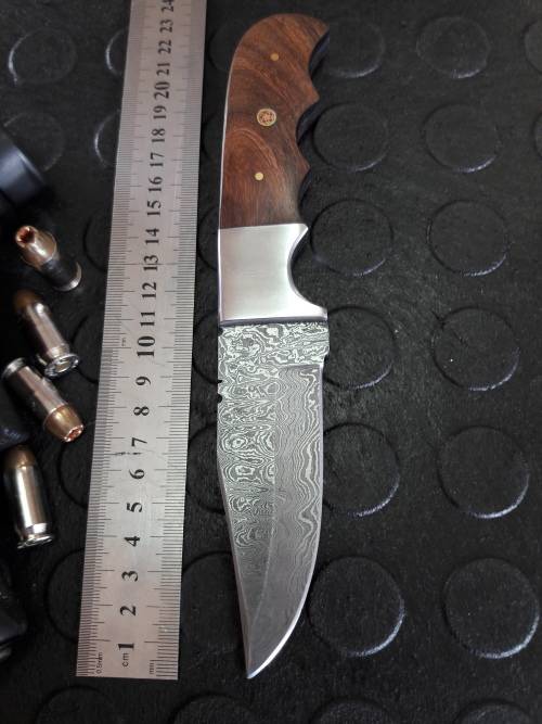 Handmade DAMASCUS Steel Knife, WOODEN handle scales. Crazy R1 start, No reserve.