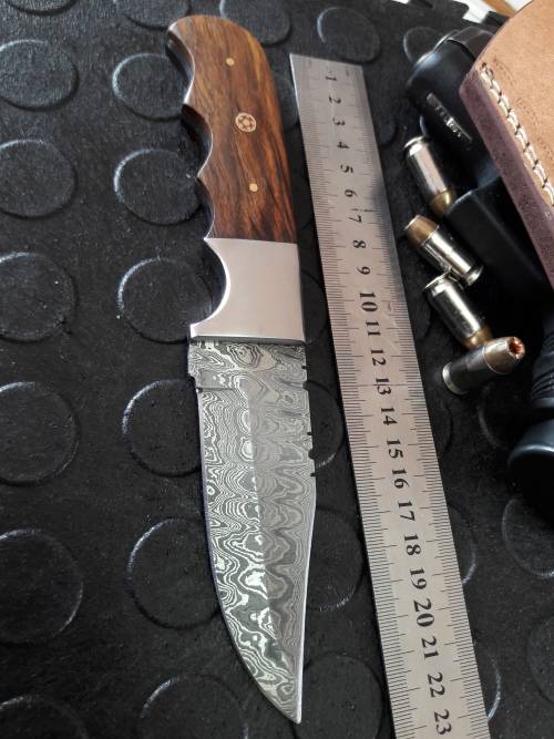 Handmade DAMASCUS Steel Knife, WOODEN handle scales. Crazy R1 start, No reserve.