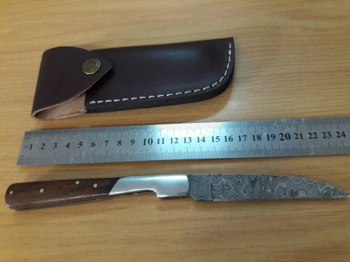 Handmade DAMASCUS  Folding Knife with wooden handle scales, Crazy R1 start, No reserve.
