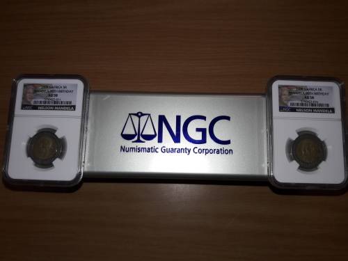 Mandela 90th Birthday R5 graded by NGC, AU 58, 20 Available, BID PER COIN.NGC Container NOT INCLUDED