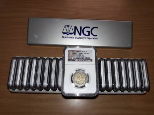 Mandela 90th Birthday R5 graded by NGC, AU 58, 20 Available, BID PER COIN.NGC Container NOT INCLUDED