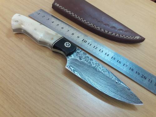 Handmade DAMASCUS Steel Knife, Bull horn and Camel Bone handle scales. NEW DESIGN !!!!