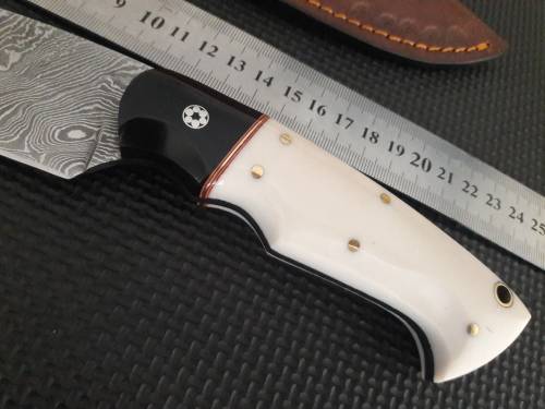 Handmade DAMASCUS Steel Hunting Knife, Bull horn and Camel Bone handle scales. NEW DESIGN !!!!!