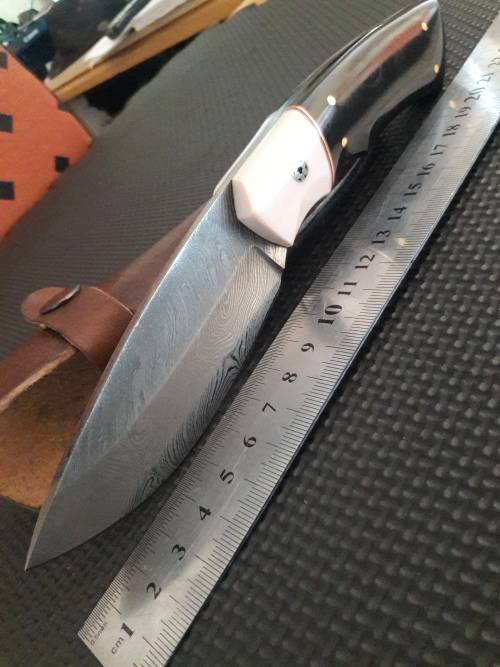 Handmade DAMASCUS Steel Hunting Knife, Bull horn and Camel Bone handle scales. NEW DESIGN !!!!!