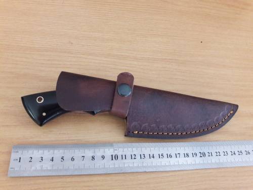 Handmade DAMASCUS Steel Hunting Knife, Bull horn and Camel Bone handle scales.