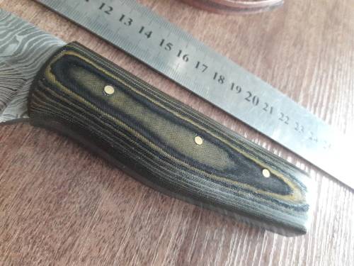 Handmade DAMASCUS Steel Hunting Knife, FULL TANG, with MICARTA handle scales.