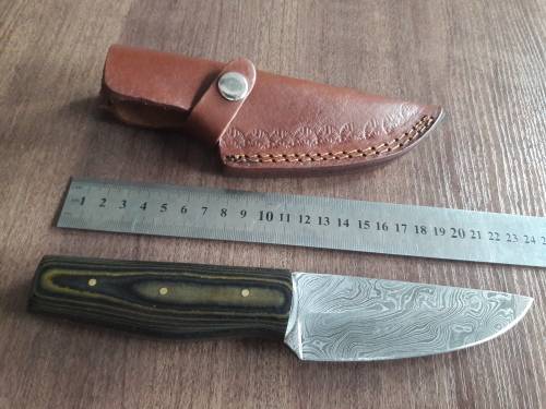 Handmade DAMASCUS Steel Hunting Knife, FULL TANG, with MICARTA handle scales.