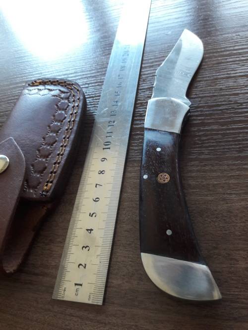 Handmade Damascus steel folding knife with Wooden handle scales. BIG SIZE !!!