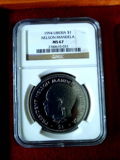 1994 LIBERIA $1 Mandela Presidential Inauguration Coin, NGC Graded MS67.