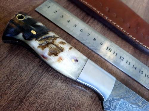 Handmade Damascus steel HUNTING  knife with RAM HORN handle scales. NEW STOCK!! !