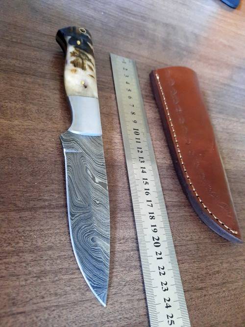 Handmade Damascus steel HUNTING  knife with RAM HORN handle scales. NEW STOCK!! !