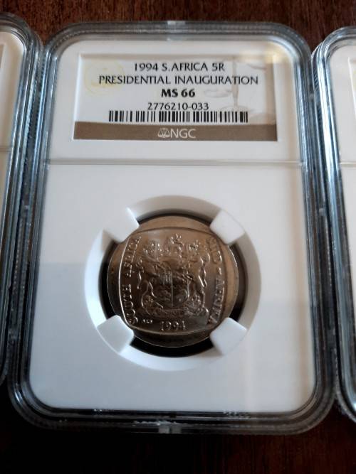 Mandela Presidential Inauguration R5 NGC graded, 3 Piece set, MS65-MS67. One bid for ALL !!!