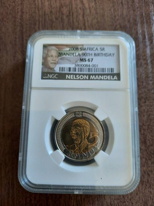 Mandela 90th Birthday NGC Graded MS67 R5 coins, 2 AVAILABLE, BID PER COIN !!! NEW LABELS.