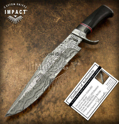HANDMADE IMPACT Rare CUSTOM Damascus Hunting Knife with BULL HORN handle.