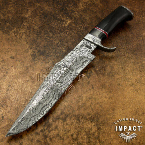 HANDMADE IMPACT Rare CUSTOM Damascus Hunting Knife with BULL HORN handle.