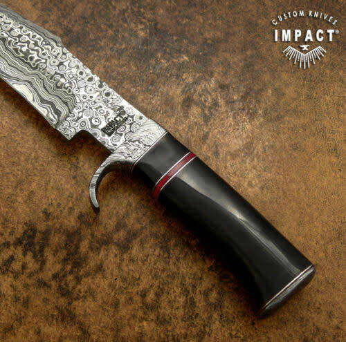 HANDMADE IMPACT Rare CUSTOM Damascus Hunting Knife with BULL HORN handle.