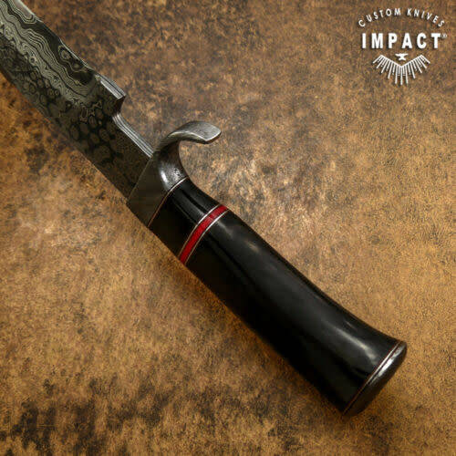 HANDMADE IMPACT Rare CUSTOM Damascus Hunting Knife with BULL HORN handle.