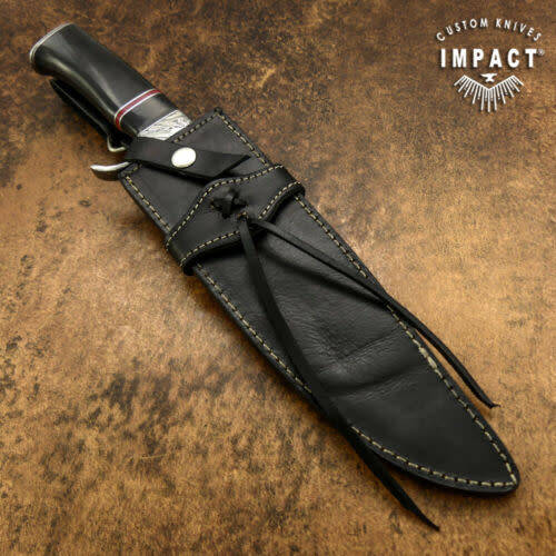 HANDMADE IMPACT Rare CUSTOM Damascus Hunting Knife with BULL HORN handle.