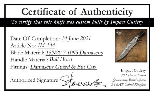 HANDMADE IMPACT Rare CUSTOM Damascus Hunting Knife with BULL HORN handle.