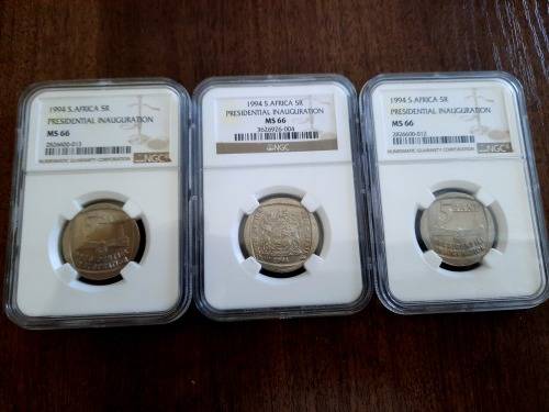 Mandela Presidential Inauguration R5 Graded by NGC,  MS66, BID PER COIN. 3 Available !!