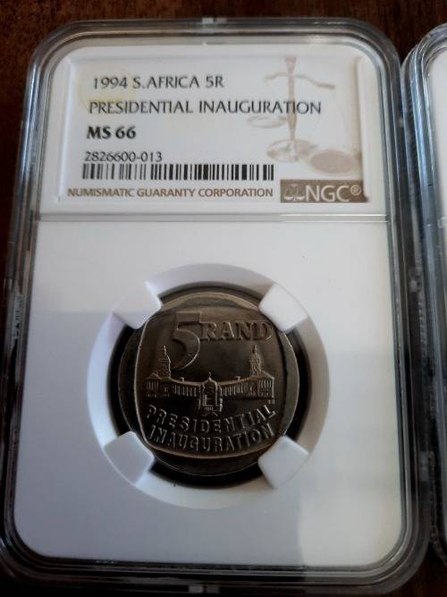 Mandela Presidential Inauguration R5 Graded by NGC,  MS66, BID PER COIN. 3 Available !!
