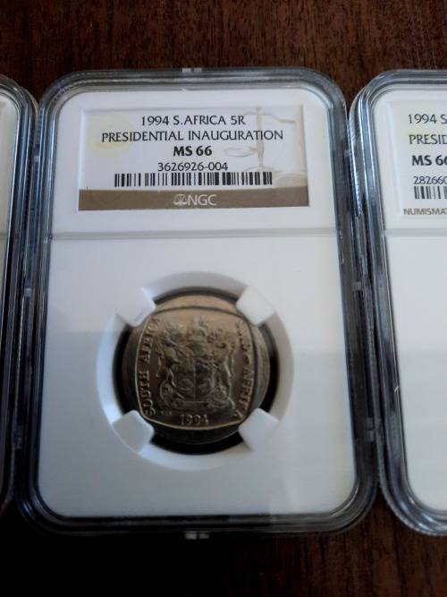 Mandela Presidential Inauguration R5 Graded by NGC,  MS66, BID PER COIN. 3 Available !!
