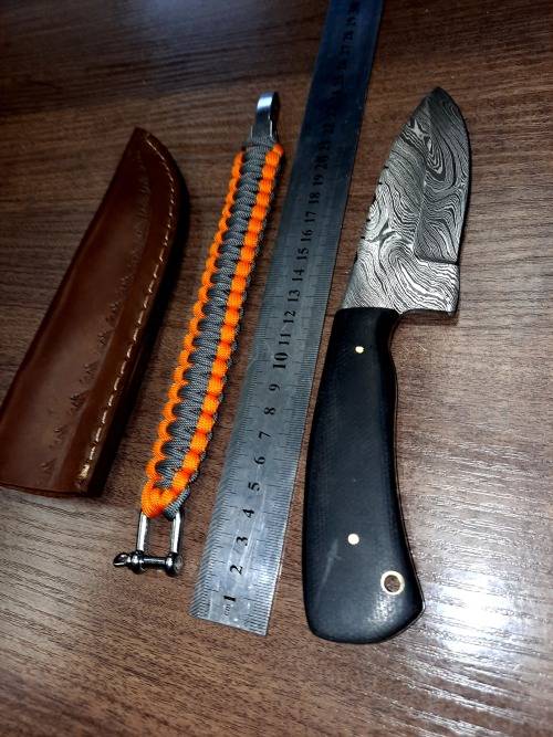 Handmade Damascus steel HUNTING  knife with MICARTA handle scales. FREE BRACELET