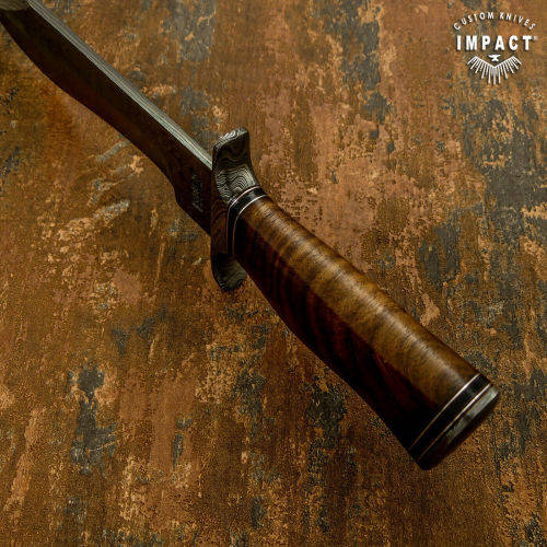 HANDMADE IMPACT Rare CUSTOM Damascus Hunting Bowie with BURL WOOD handle.