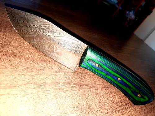 Handmade Damascus steel HUNTING Knife with Wooden handle scales. No Leather Sheath !