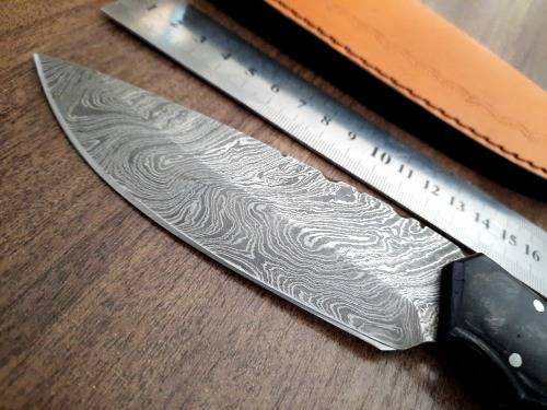 Handmade Damascus steel HUNTING Knife with Burnt CAMEL BONE handle scales.