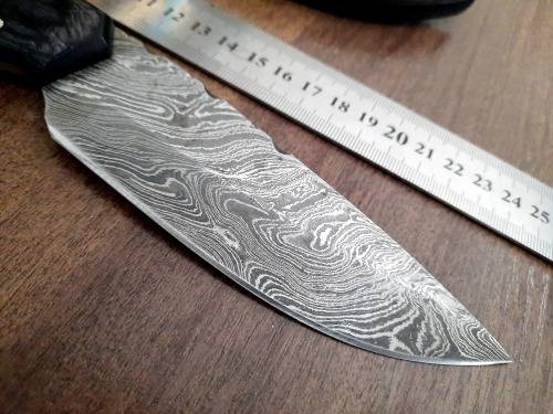 Handmade Damascus steel HUNTING Knife with Burnt CAMEL BONE handle scales.