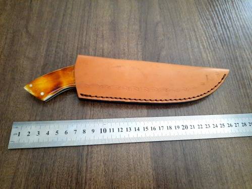 Handmade Damascus steel HUNTING Knife with Burnt CAMEL BONE handle scales.