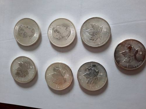 1 OZ Silver Canadian Maple Coin, 7 available,  PURE SILVER !!! BID PER COIN !!!