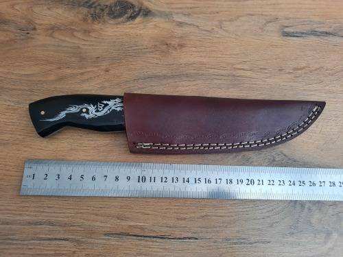 Handmade Damascus steel HUNTING  knife with BULL HORN handle scales. PLEASE READ Description.  !