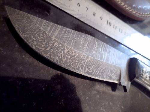 Handmade Damascus steel HUNTING  knife with Bull Horn handle scales.