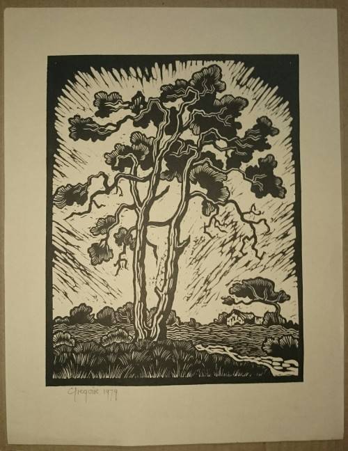 Bome In Die Veld Linocut by Gregoire Boonzaier Dated 1979