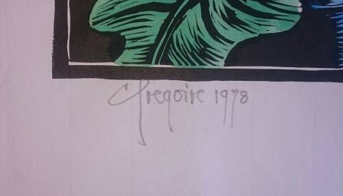 Watercoloured Still Life Sunflowers Linocut by Gregoire Boonzaier Dated 1978