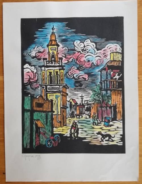 Watercolored, District 6, Linocut By Gregoire Boonzaier Dated 1979