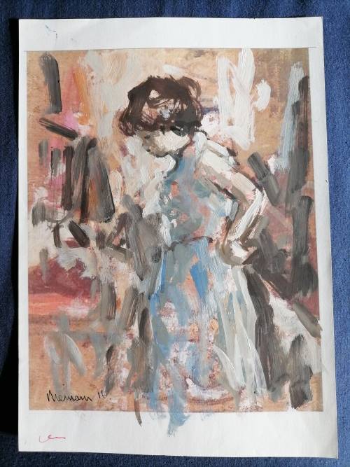 Hennie Niemann SNR, Oil Painting on Paper, The Lady, Signed and Dated