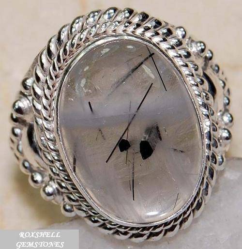 BLACK RITULATED QUARTZ SIZE 8 HALF STERLING SILVER