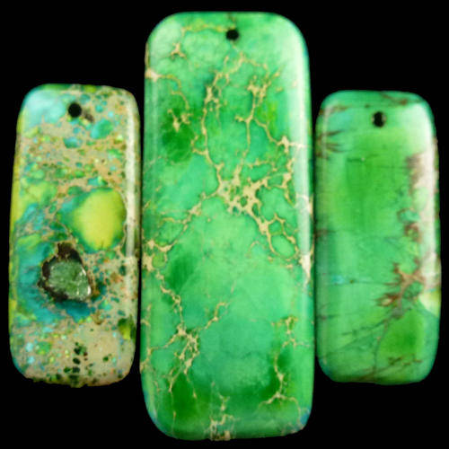 3 PIECE GREEN SEA SEDIMENT JASPER PENDANT SET 50MM X 20MM X 5MM - 34X15X5MM