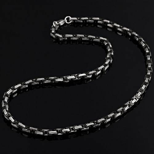 MENS SILVER AND BLACK STAINLESS STEEL STYLISH NECKLACE