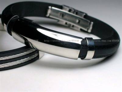 STAINLESS STEEL AND ION RUBBER   BRACELET