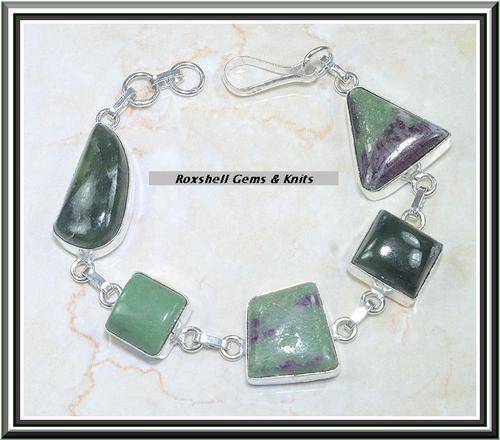 RUBY IN FUCHSITE  925 STERLING SILVER BRACELET  ADJUSTABLE LENGTH 17-19 CM