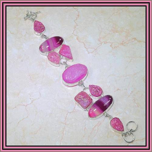 PINK AGATE AND TITANIUM DRUZY SET IN 925 SILVER BRACELET 2OX22MM