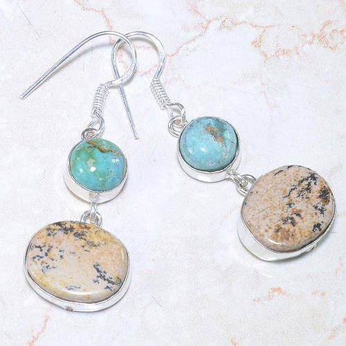 JASPER AND TURQUOISE 925 STELING SILVER EARRINGS