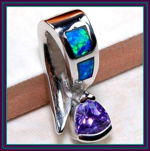 FIRE OPAL AND AMETHYST 6 X 5 MM PENDANT SET IN 925 STERLING SILVER