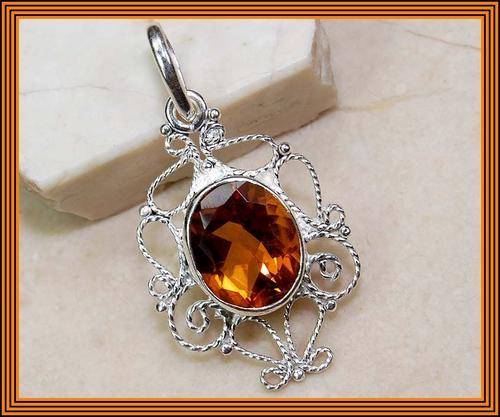 CITRINE 9 X 11 MM FILIGREE PENDANT SET IN 925 OLD ENGLISH STERLING SILVER